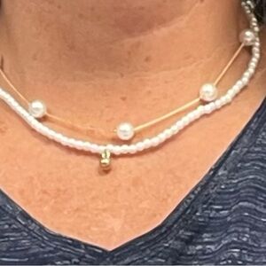 Pearl Necklace Bundle -two pearl necklaces with extenders 16-19 inch choker-NEW